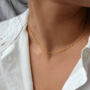 18k gold Dainty Beaded Chain Choker Neckla…